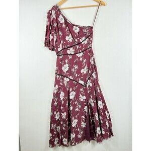 La Maison Talulah Maroon Floral One Shoulder Midi Cottage‎ Dress Women's Small